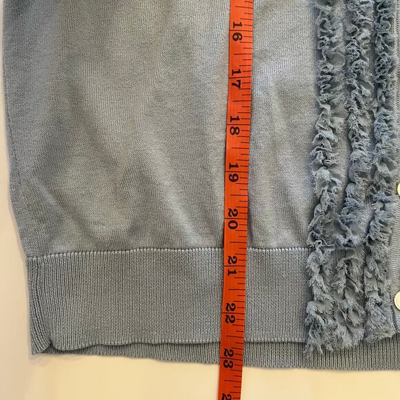 Talbots Cardigan Womens M Silk Blend Fringe Trim Pastel Blue Coquette Office - Picture 11 of 11